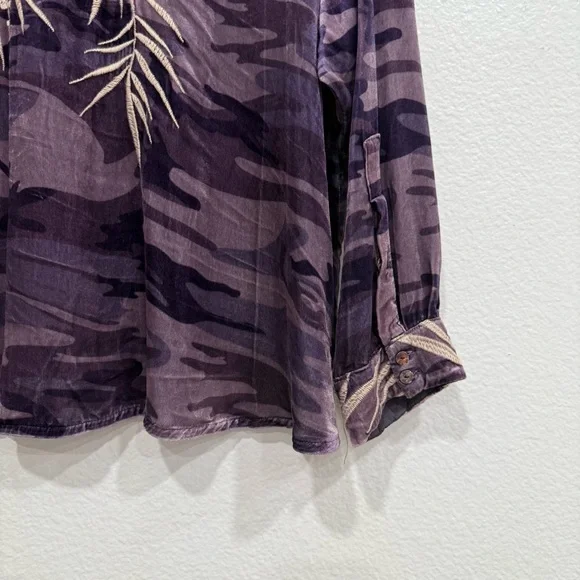 Johnny Was Velvet Purple Camouflage Floral Embroidered Shirt